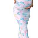 Floerns Women's Pregnancy Dress Floral Strapless Ruched Bodycon Slit Long Maternity Dresses, Medium 