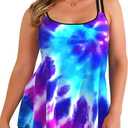 Haloumoning Plus Size Swimsuit for Women with Swim Shorts Two Piece Bathing Suits Tankini Tie Dye Print Tank Tops Swimwear  (3X-Large Plus, 04-multicolor)