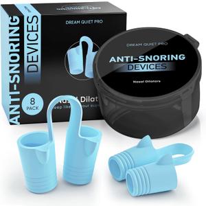 Anti Snoring Devices  Nasal Dilators - Nose Clips for Snore Relief & Better Sleep  Comfortable Silicone Snore Stopper  Anti Snoring Nose Vents  8 Pack + Travel Case (Cold Blue)