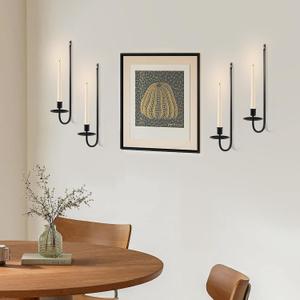 Black Candle Sconces Set of 4, Taper & Pillar Wall Candle Holder, Black Wall Decor, for Entryway, Fireplace, Stair Corner