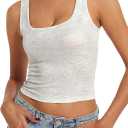AnotherChill Women's Ribbed Crop Tank Tops, Scoop Neck High Back Shirt (XS)