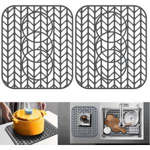 Sink Protectors for Kitchen Sink 12" 13" 16" 18" 19" 24" 26" 28" 29" 30" Silicone Sink mat| Silicone Kitchen Sink Mat for Bottom of Farmhouse(13.58"x 11.6"x2 Gray)