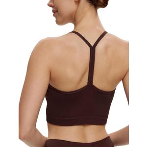 NANJI Seamless Sports Bra for Women - Padded Racerback Y Bra Low Impact Removable Pad for Fitness Gym Yoga Workout Top (Brown, M)