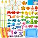 CozyBomB Magnetic Fishing Toys Game Set for Kids | Water Table Bathtub Kiddie Pool Party Pole Rod Net, Outdoor Plastic Floating Fish, Toddler Bath Color Ocean Sea Animals Birthday Gift Age 3-5 6 4-8