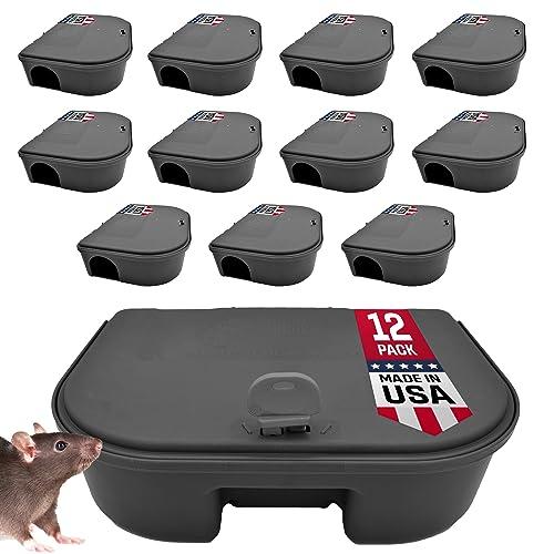 Exterminator's Choice Black Mouse Bait Station, Includes 12 Small Stations and 1 Key, Heavy Duty Bait Traps for Mice and Other Unwanted Household Intruders, Durable and Discreet Outdoor Mouse Traps