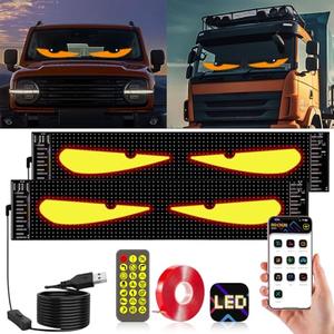 2PCS 13.7'' X 4'' Devil Eyes Light for Cars, Dynamic Big Led Eyes for Car, Programmable Flexible LED Display Soft Screen Devil Eyes Light for Windshield with APP Control and Remote Controller