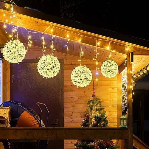 Outdoor Balls Lights Hanging Tree Garden Lights 4 Pack 7.87" Sphere Lights with Plug in Globe Lights Trees Garden Lights for Party Wedding Yard Garden Porch Patio Decoration(Warm White)