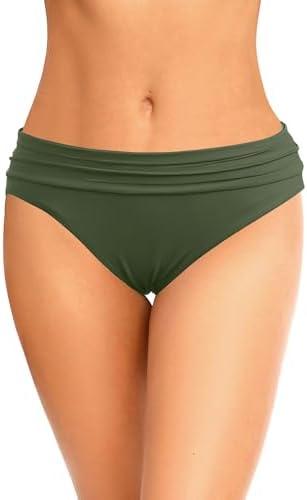 Zmart Women Full Coverage Ruched Bikini Bottoms Tummy Control Swim Bottoms Scrunch Ruffle Bathing Suit Bottom M