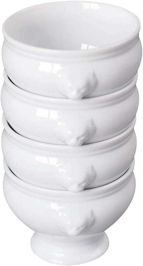 Cinf Ceramic 12 oz Set of 4 Lion Head Porcelain Soup Bowls White Christmas Gifts Microwave Safe Soup and Fruit Home Kitchen
