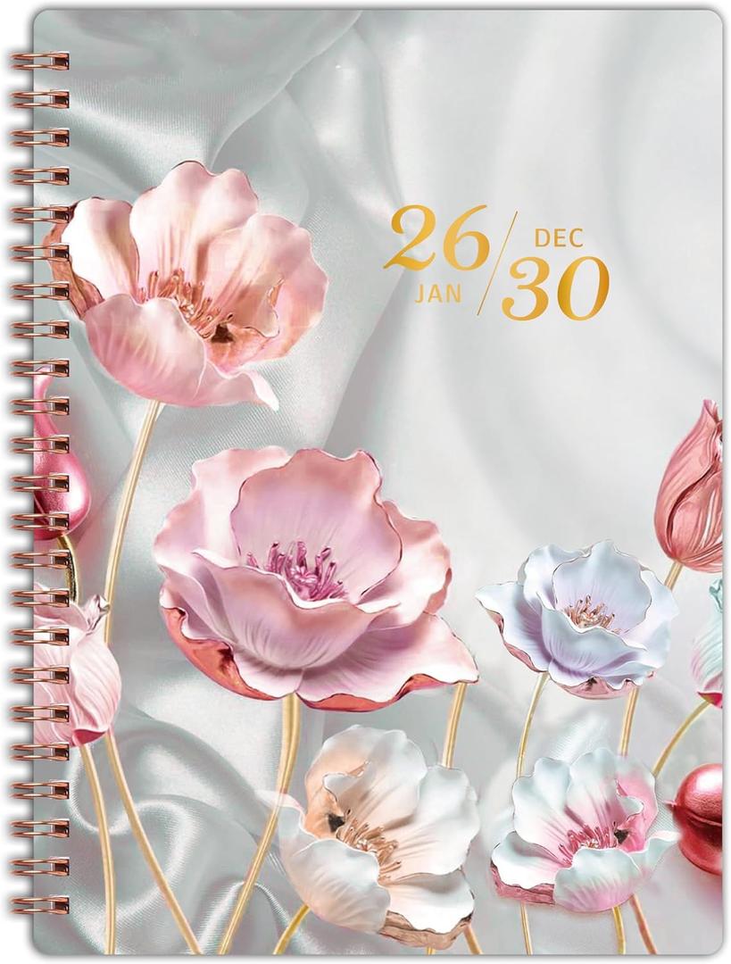 2026-2030 Monthly Planner - 5 Year Monthly Planner/Calendar 2026-2030 Spiral Bound, Jan. 2026 - Dec. 2030, 6.4" x 8.5" Planners with Tabs, 60 Month Calendar, Two-Side Pocket - Pink Flower