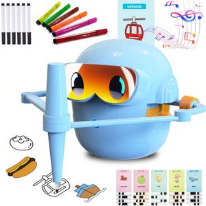 Custer's Night Drawing Robot for Kids - Montessori Painting Toys for 3 4 5 6 7 8 Year Old, Voice Interactive Educational Drawing Machine with 100 Cards,12 Colorful Pens & Music-Gift for Boys Girls B