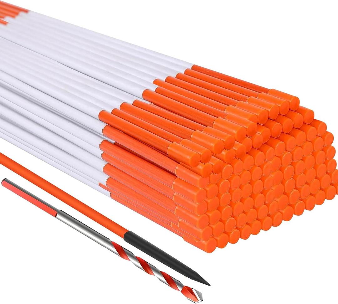 Driveway Markers 48 inch 50pcs, 5/16 Dia 4FT Snow Stakes with Reflective Tape, Highly Visible for Parking, Walkways, Snow Markers, 4FT Orange Fiberglass Poles Reflectors Markers with Steel Drill Bit