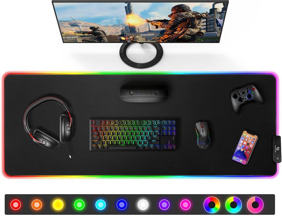 Gimars Large RGB Gaming Mouse Pad, Desk Pad with 12 LED Lighting Modes, Premium Micro-Weave Cloth, 5mm Thickened Mat, Keyboard and Mousepad for Desk, Gaming, Office (Black-RGB+Usb Port)