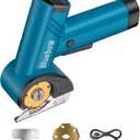 Cordless Electric Scissors, Rechargeable Cardboard Cutter with LED Light, 4-Speed Settings, Safety Lock, 2 Blades, USB-C Battery Powered Box Cutter for Carpet, Leather, Fabric, Packages, Blue