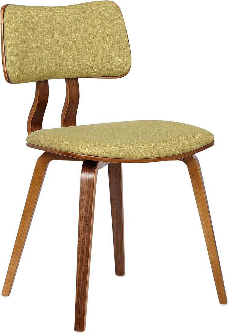 Armen Living Jaguar Mid-Century Dining Chair in Walnut Wood and Green Fabric (Single)