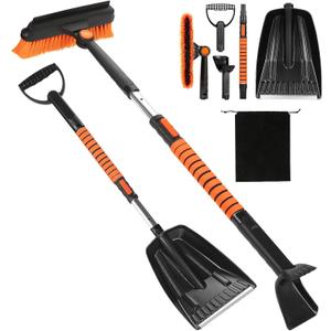 41" Snow Brush and Shovel Kit with Ice Scraper for Car Windshield, Winter Essentials 5 in 1 Extendable 270 Pivoting with Foam Grip Snow Brush Broom and Emergency Shovel for Car Truck SUV Vehicle