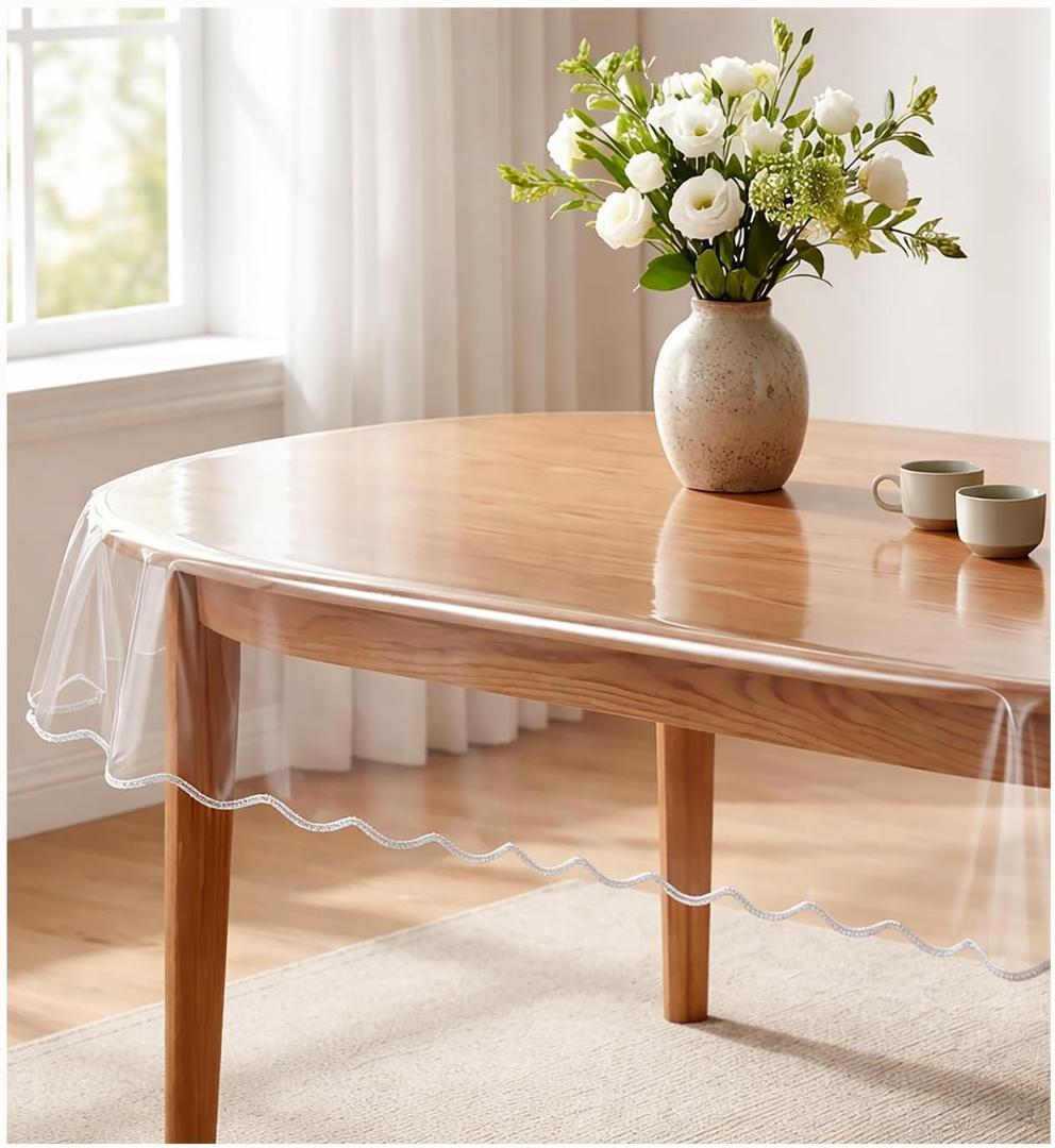 Artisan Flair Clear Oval Table Cover Protector 60 x 90 Inch, Large Oval Waterproof Transparent Vinyl Tablecloth, Oil-Proof Plastic Table Cover for Dining Table, Protects Table & Decorative Cloth
