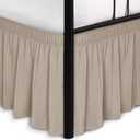 Biscaynebay Wrap Around Bed Skirts with Split Corners for Queen Beds 15" Drop, Light Camel Adjustable Elastic Dust Ruffles Easy Fit Wrinkle Resistant Silky Luxurious Fabric Machine Washable