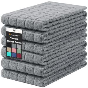 Homaxy Premium Cotton Kitchen Towels 16"x 28", Large Natural Ring Spun 390 GSM Dish Towels, Super Absorbent Terry Kitchen Hand Towels, Soft Tea Towels with Hanging Loop, Pure Grey Design, 6 Pack