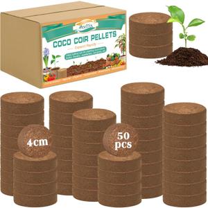 ZeeDix 50pcs(40mm) Coco Coir Pellets Potting Soil Indoor Plants, Compressed Coconut Coir Soil Pellets Seed Starting Pellets Soil Discs for Planting Flowers Bonsai Herbs Plants and Vegetables