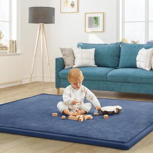 Baby Play Mat for Floor Nursery Rug Muscle Mat Area Rug Playroom Rug 79"x118" Playpen Mat Memory Foam 1.3" Thick Crawling Mat for Babies,Toddlers, Infants, Kids,Sapphire Blue