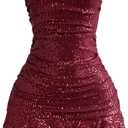 SOLY HUX Women's Sparkly Sequin Strapless Dresses Ruffle Mini Party Dress Cocktail Gowns Pure Burgundy X-Small