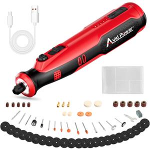 AVID POWER Cordless Rotary Tool 8V Rechargeable Grinding Tool for Dog Nail, 5 Speeds, 60 Pcs Accessories for Carving, Engraving, Sanding, Polishing and Cutting (Light Red)