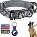 DAGANXI Tactical Dog Collar, Adjustable Military Training Nylon Dog Collar with Control Handle and Heavy Metal Buckle for Medium and Large Dogs, with Patches and Airtags Case (XXL, Camo)