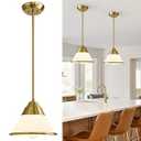 Linour Milk Glass Pendant Light Fixture for Kitchen Island, 9.4" Gold Vintage Chandelier with Adjustable 6 Hanging Poles Pendant Light for Dining Room, Living Room, Stairway, Hallway, or Entrance