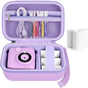 PAIYULE Kids Instant Print Camera Case for ESOXOFFORE Digital Video Cameras with 3 Rolls Paper Refill, Toddler Film Camera Storage Holder Bag with Mesh Pocket for Thermal Paper (Box Only)- Purple