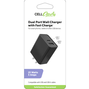 Cell Candy Fast Charge Dual Port Wall Charger and Cell Candy Phone Grip with for Smartphones