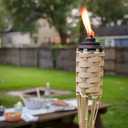 TIKI Bamboo Tiki Torches 4-Pack Weather-Resistant Outdoor Dcor with Easy-Pour Wide-Mouth Canister Refill for Patio, Garden, Backyard, and Parties, 57-Inch Citronella Torches