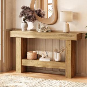 55 Inch Farmhouse Console Table,Wooden Rectangular Sofa Table Behind The Couch,Industrial Entryway Tables with Storage for Living Room,Entrance,Hallway (Grayish Brown)
