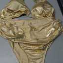 OYOANGLE Women's Plus Size Metallic Swimsuits Ring Linked High Waisted Bikini Set Halter Bathing Suits (Gold, XXL)