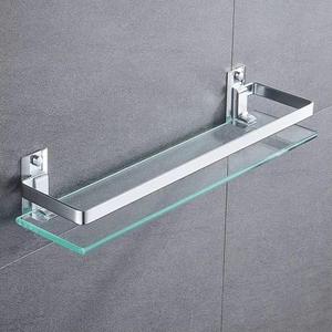 Bathroom Glass Shelf Tempered Glass Rectangular Extra Thick Aluminum Silver Sand Sprayed Wall Mounted 9.84 inches