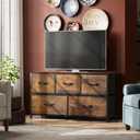 WLIVE Dresser for Bedroom with 5 Drawers, Wide Chest of Drawers, Fabric Dresser, Storage Organizer Unit with Fabric Bins for Closet, Living Room, Hallway, Rustic Brown Wood Grain Print, 11.81"d X 39.37"w X 21.65"h