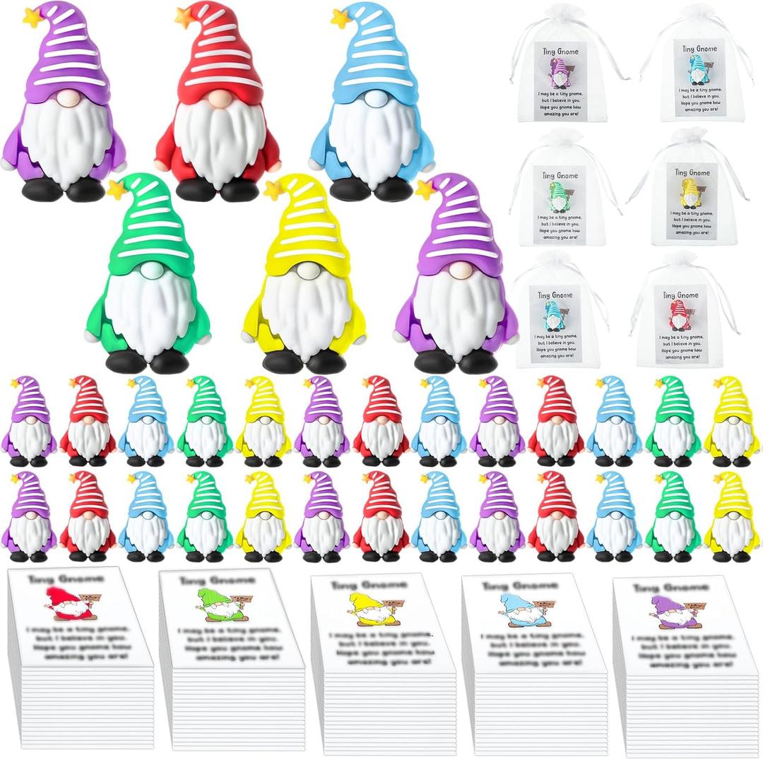 30 Sets Good Luck Positive Gifts Bulk Include Mini Gnomes Figurines, Encouragement Blessing Cards and Gift Pockets Bulk for Graduation Coworkers Fairy Yard Lawn Garden DIY Crafts