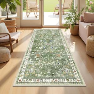 Yamaziot 2x4 Washable Hallway Runner Rug Non Slip Floral Carpet, Sage Green