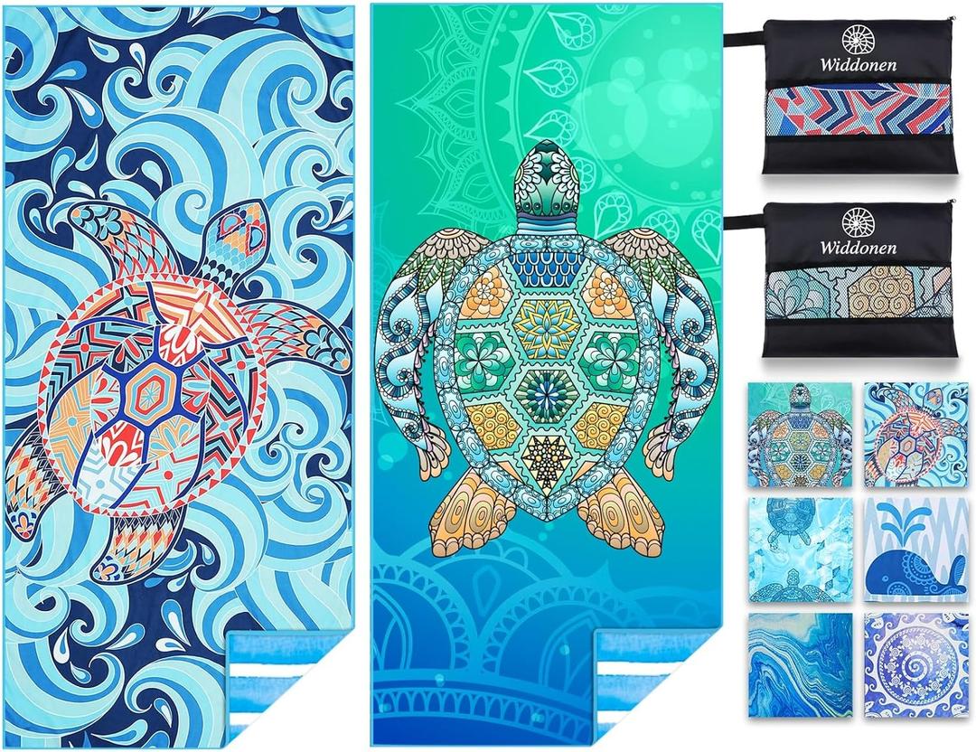 2 Pack Microfiber Lightweight Beach Towel Sand Free Quick Dry Absorbent Thin Compact Towels for Swimming Pool Camping Beach Accessories Large Easy Pack Travel Things for Vacation Essentials Gift (2 Pack Turtle Blue Turtles) 2 Pack Microfiber Lightweight Beach Towel Sand Free Quick Dry Absorbent Thin Compact Towels for Swimming Pool Camping Beach Accessories Large Easy Pack Travel Things for Vacation Essentials Gift (2 Pack Turtle Blue Turtles)