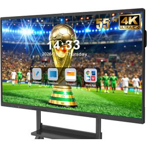 55'' Smart Board, 4K UHD Interactive Touchscreen Whiteboard, Android13 8+128GB Wireless Smartboard for Classroom Home Office Studio