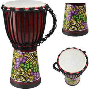 Wood Djembe Drum, 8.5'' x 16''Carved Mahogany African Drums with Goatskin Drumhead, West African Styled Professional Djembe Hand Drum for Kids and Adults Beginners