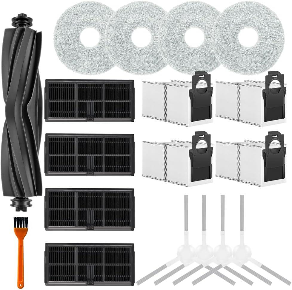 L10s Ultra gen 2 Replacement Parts Accessories Compatible with Dreame L10s Ultra Gen 2 Robot Vacuum Cleaner, Including 1 Main Brush, 4 Hepa Filters, 4 Mop Pads, 4 Edge-Sweeping Brushes, 4 Dust Bag
