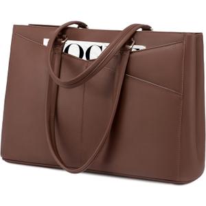 LOVEVOOK Laptop Bag for Women 15.6 Inch Tote Bags Waterproof Leather Briefcase Computer Women Business Office Work Bag, Dark Brown