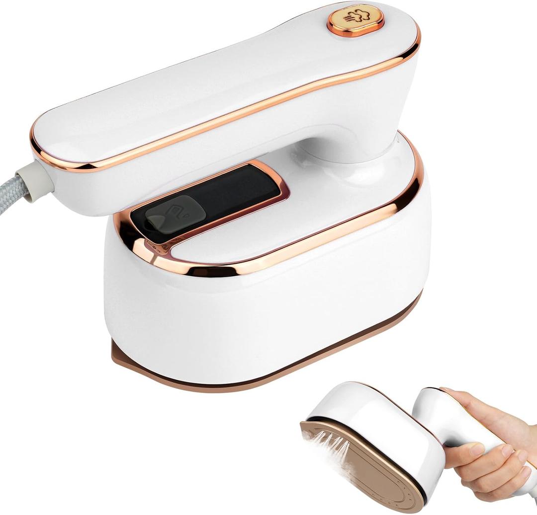 AUAUY Mini Steam Iron, 1000W Portable Handheld Travel Steam Iron, 180 Rotating Handle Converts Iron into Handheld Steamer, 15s Fast Heat Up, 2-in-1 Foldable Steamer Iron for Home and Travel (White)