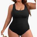 Charmo Plus Size Swimsuit for Women 2025 Tummy Control Scalloped Ribbed One Piece Swimsuits Ruched Modest Bathing Suit Size L