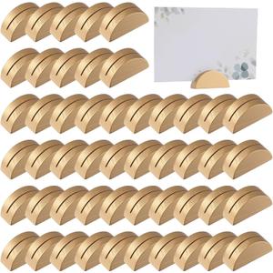 50Pcs Wood Table Card holders - Gold Wooden Semicircular Table Number Stands Name Cards for Weddings, Parties, Events - Elegant Place Card Holders & Cards Stands