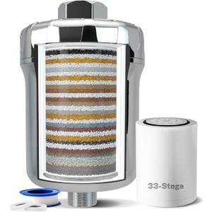 iSpring 33-Stage High Output Shower Filter, Universal Shower Head Filter for Hard Water, 99% Removal of Heavy Metals, Chlorine & Sediment - Chrome (SF1S)