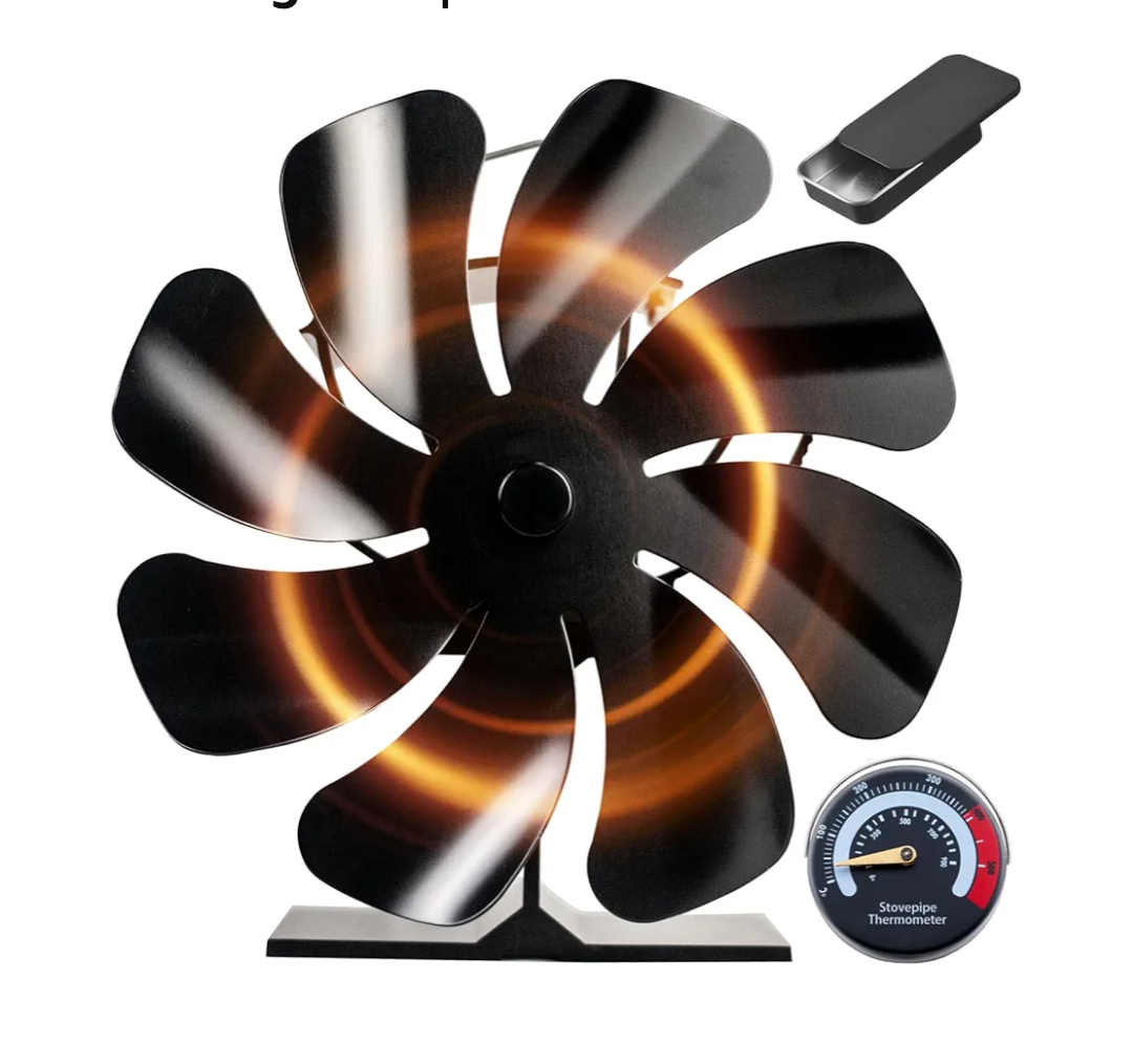 Tomersun Wood Stove Fan Heat Powered 8-Blade Stove Fan, Fireplace Fan for Wood Burning Stove/Pellet/Log Burner, w/Stove Accessories Thermometer & Aroma Pod