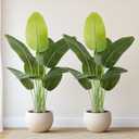 Lifelike Bird of Paradise Artificial Plant,4ft Faux Banana Leaf Tree with 9 Trunks - Perfect Indoor Silk Floor Plant for Home Decor in Living Room, Office, and Bedroom (Set of 2)
