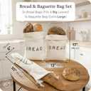 Leafico Reusable Bread Bags 2 Cotton Storage Bags + 1 Baguette Bag with Food Safe TPU Liner For Homemade Bread, Sourdough, Artisan Loaves Freezer Safe & Washable Plastic Alternative